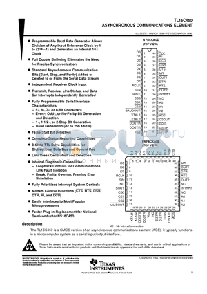 TL16C450FN datasheet - ASYNCHRONOUS COMMUNICATIONS ELEMENT