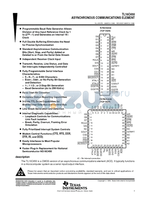 TL16C450N datasheet - ASYNCHRONOUS COMMUNICATIONS ELEMENT