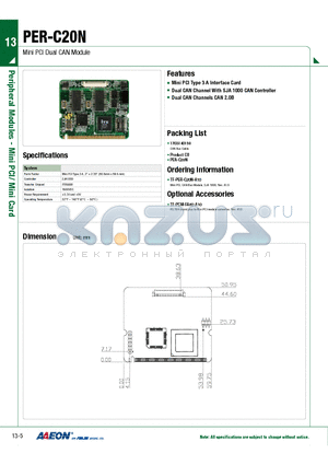 PER-C20N datasheet - Mini PCI Dual CAN Module