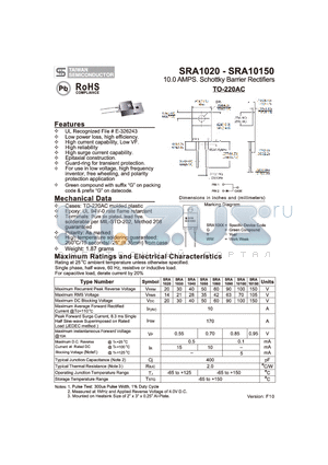 SRA1090 datasheet - 10.0 AMPS. Schottky Barrier Rectifiers
