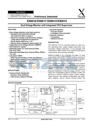 X40010S8I-A datasheet - Dual Voltage Monitor with Integrated CPU Supervisor