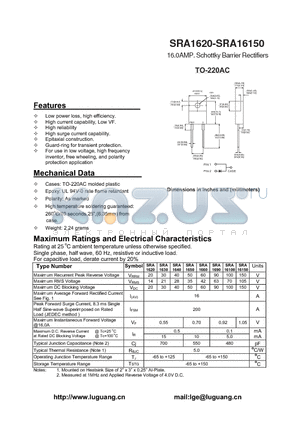 SRA1640 datasheet - 16.0AMP. Schottky Barrier Rectifiers
