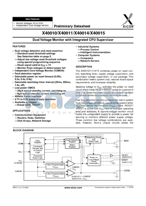 X40011V8-C datasheet - Dual Voltage Monitor with Integrated CPU Supervisor
