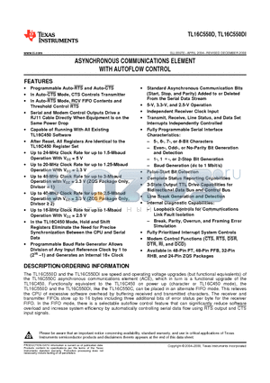 TL16C550DIPFBR datasheet - ASYNCHRONOUS COMMUNICATIONS ELEMENT WITH AUTOFLOW CONTROL