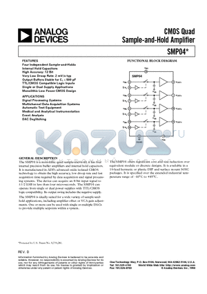 SMP04EQ datasheet - CMOS Quad Sample-and-Hold Amplifier