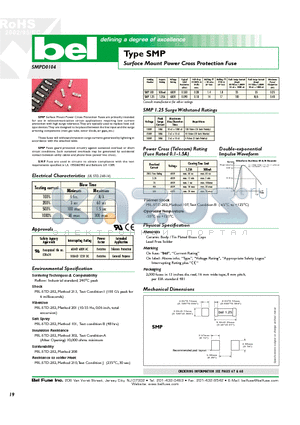 SMP1.25 datasheet - Surface Mount Power Cross Protection Fuse
