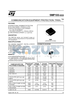 SMP100-140 datasheet - COMMUNICATION EQUIPMENT PROTECTION: TRISIL TM