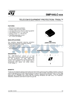 SMP100LC-160 datasheet - TELECOM EQUIPMENT PROTECTION