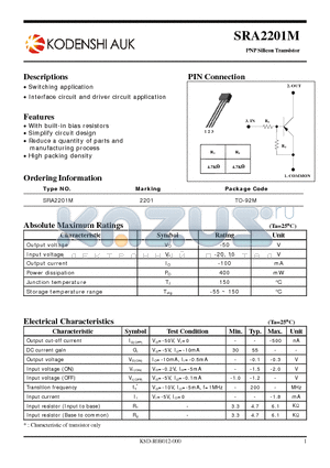 SRA2201M datasheet - PNP Silicon Transistor