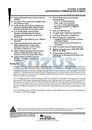 TL16C554I datasheet - ASYNCHRONOUS COMMUNICATIONS ELEMENT