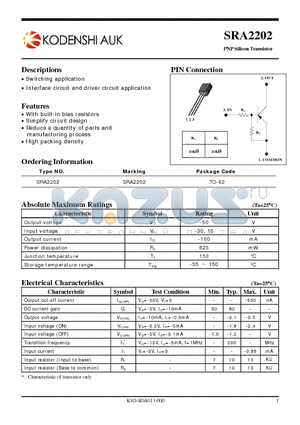 SRA2202 datasheet - PNP Silicon Transistor