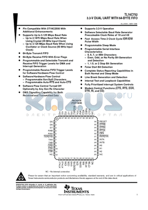 TL16C752 datasheet - 3.3-V DUAL UART WITH 64-BYTE FIFO