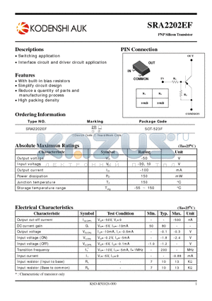 SRA2202EF datasheet - PNP Silicon Transistor