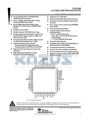 TL16C752BPTR datasheet - 3.3-V DUAL UART WITH 64-BYTE FIFO