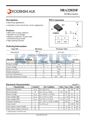 SRA2202SF datasheet - PNP Silicon Transistor