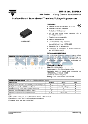 SMP11A-E3/85A datasheet - Surface Mount TRANSZORB Transient Voltage Suppressors