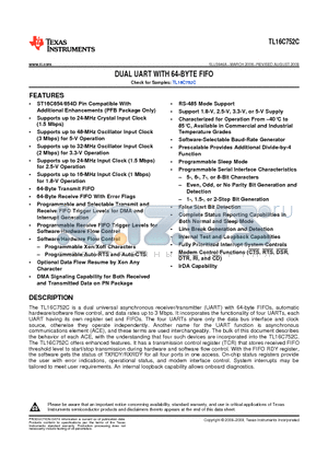 TL16C752CPFBR datasheet - DUAL UART WITH 64-BYTE FIFO