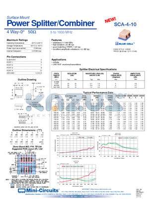 SCA-4-10 datasheet - Power Splitter/Combiner 4 Way-0` 50 5 to 1000 MHz