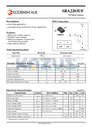 SRA2203UF datasheet - PNP Silicon Transistor
