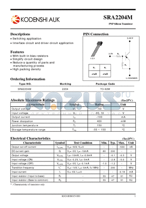 SRA2204M datasheet - PNP Silicon Transistor