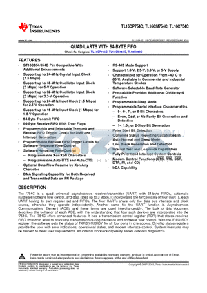 TL16CP754CPMRG4 datasheet - QUAD UARTS WITH 64-BYTE FIFO