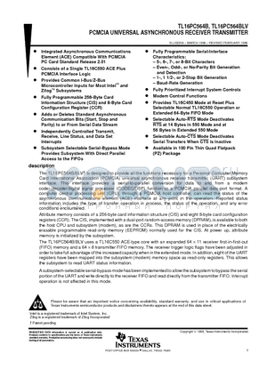 TL16PC564BLV datasheet - PCMCIA UNIVERSAL ASYNCHRONOUS RECEIVER TRANSMITTER