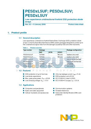 PESD3V3L5UF datasheet - Low capacitance unidirectional fivefold ESD protection diode arrays