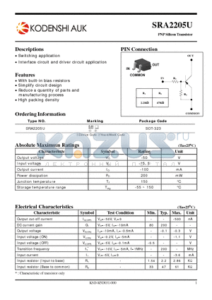 SRA2205U datasheet - PNP Silicon Transistor