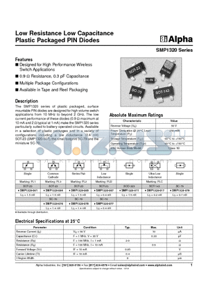 SMP1320-004 datasheet - Low Resistance Low Capacitance Plastic Packaged PIN Diodes