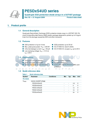 PESD3V3S4UD datasheet - Quadruple ESD protection diode arrays in a SOT457 package