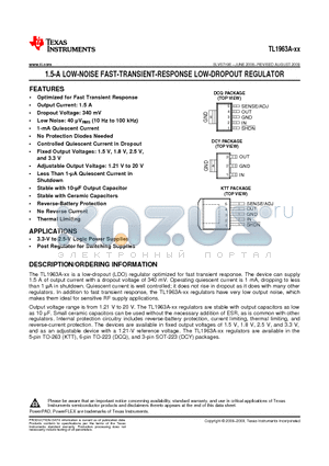 TL1963A-15KTTT datasheet - 1.5-A LOW-NOISE FAST-TRANSIENT-RESPONSE LOW-DROPOUT REGULATOR