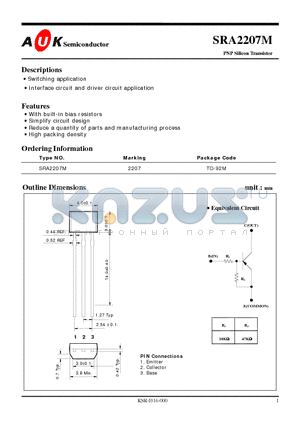 SRA2207M datasheet - PNP Silicon Transistor