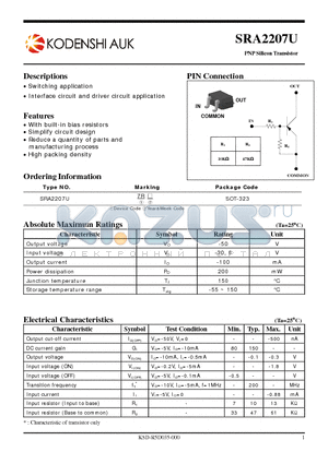 SRA2207U datasheet - PNP Silicon Transistor