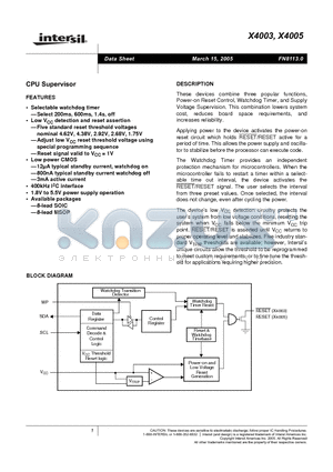 X4003S8-1.8 datasheet - CPU Supervisor