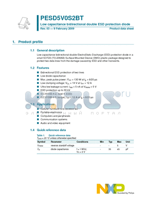 PESD5V0S2BT datasheet - Low capacitance bidirectional double ESD protection diode