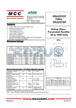 SRA251GP datasheet - 25Amp Glass Passivated Rectifier 50 to 1000 Volts
