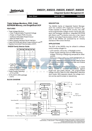 X40231S165-B datasheet - Triple Voltage Monitors, POR, 2 kbit EEPROM MEMORY, and Single/Dual DCP