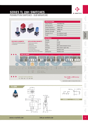 TL2201EEYB.09BLK datasheet - PUSHBUTTON SWITCHES - SUB MINIATURE