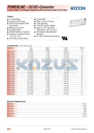 RP05-2412SE datasheet - POWERLINE - DC/DC - CONVERTER