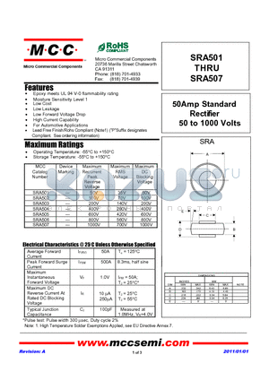 SRA502 datasheet - 50Amp Standard Rectifier 50 to 1000 Volts