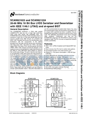 SCAN921224 datasheet - 20-66 MHz 10 Bit Bus LVDS Serializer and Deserializer