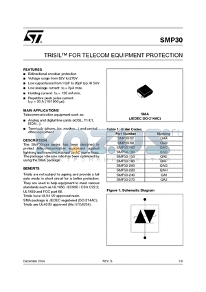 SMP30-220 datasheet - TRISIL FOR TELECOM EQUIPMENT PROTECTION