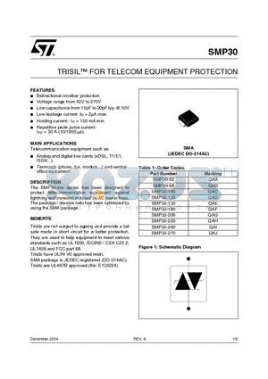 SMP30-240 datasheet - TRISIL FOR TELECOM EQUIPMENT PROTECTION