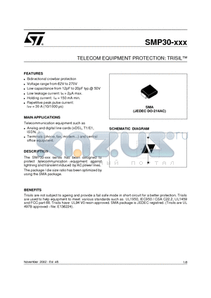 SMP30-270 datasheet - TELECOM EQUIPMENT PROTECTION: TRISIL