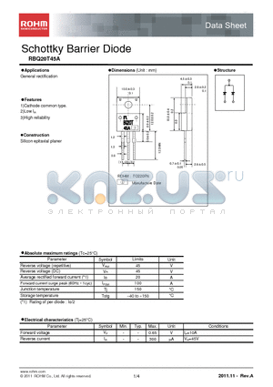 RBQ20T45A datasheet - Schottky Barrier Diode
