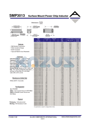 SMP3013-181K-RC datasheet - Surface Mount Power Chip Inductor