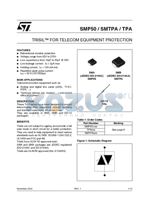 SMP50 datasheet - TRISIL FOR TELECOM EQUIPMENT PROTECTION
