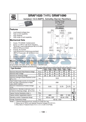 SRAF1060 datasheet - Isolation 10.0 AMPS. Schottky Barrier Rectifiers