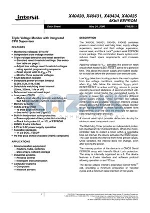 X40430V14-B datasheet - Triple Voltage Monitor with Integrated CPU Supervisor