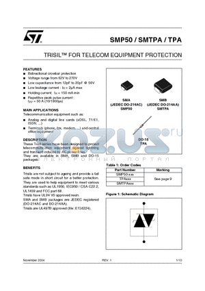 SMP50-220 datasheet - TRISIL FOR TELECOM EQUIPMENT PROTECTION